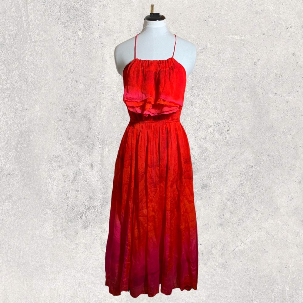 Anthropologie Tracy Reese red and pink ombré halter full high-low dress 4